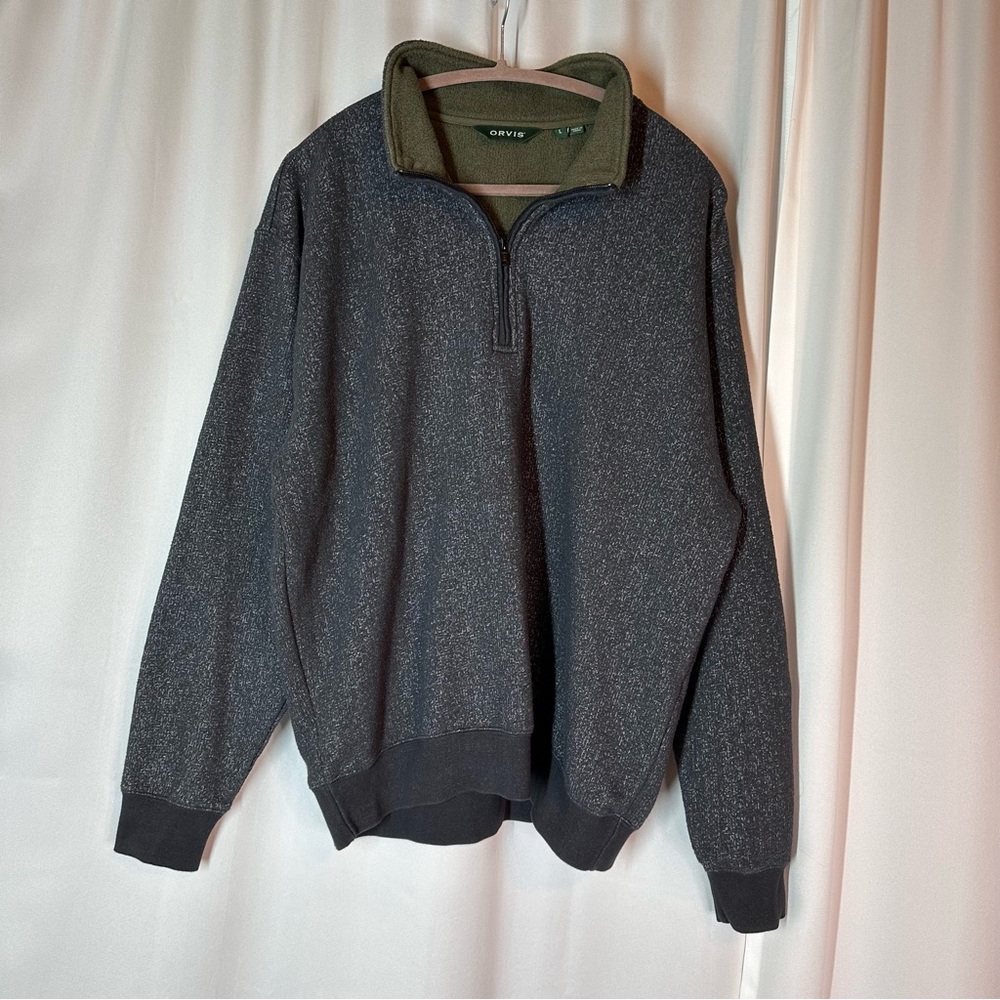 Orvis Quarter Zip Sweater Men’s Large Charcoal‎ Long Sleeve Pullover Casual EUC
